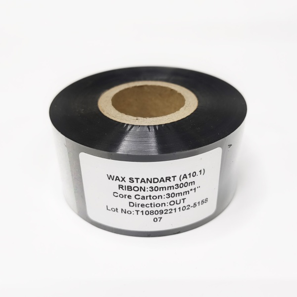 MP_2_Черная термотрансферная лента (риббон) A10.1 Wax Standard 30мм х 300м, втулка 1'', намотка OUT MP_2_Черная термотрансферная лента (риббон) A10.1 Wax Standard 30мм х 300м, втулка 1'', намотка OUT