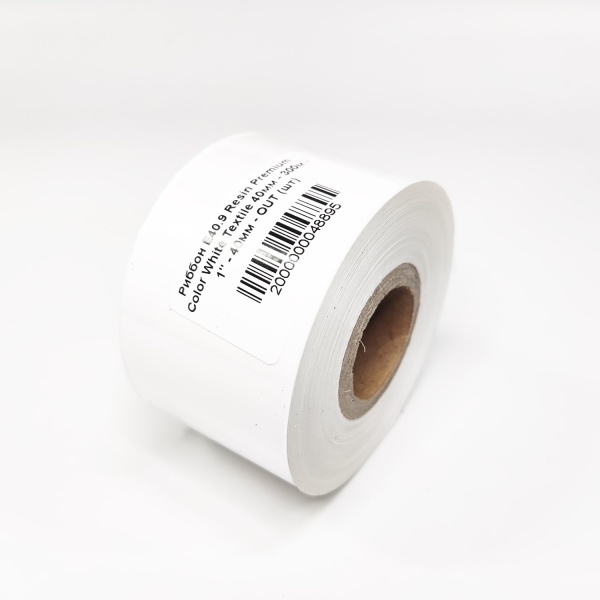 MP_2_Белая термотрансферная лента (риббон) E40.9 Resin Premium Color White Textile ширина 40мм, длина 300м, втулка 1'', намотка OUT MP_2_Белая термотрансферная лента (риббон) E40.9 Resin Premium Color White Textile ширина 40мм, длина 300м, втулка 1'', намотка OUT